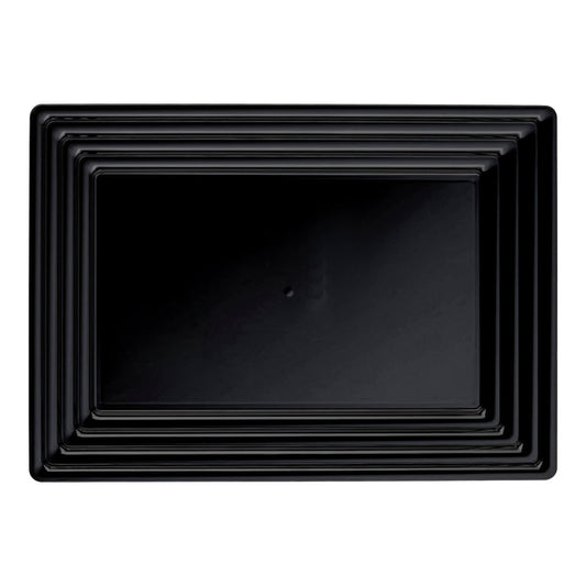 9" x 13" Black Rectangular with Groove Rim Plastic Serving Trays