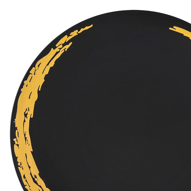 Black with Gold Moonlight Round Disposable Plastic Dinner Plates (10.25")