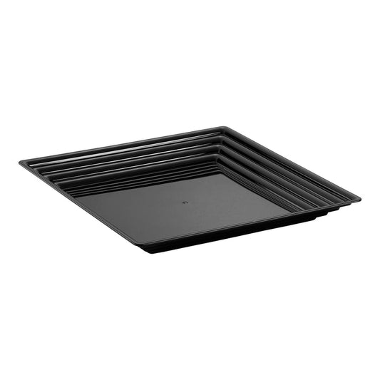 16" x 16" Black Square with Groove Rim Plastic Serving Trays