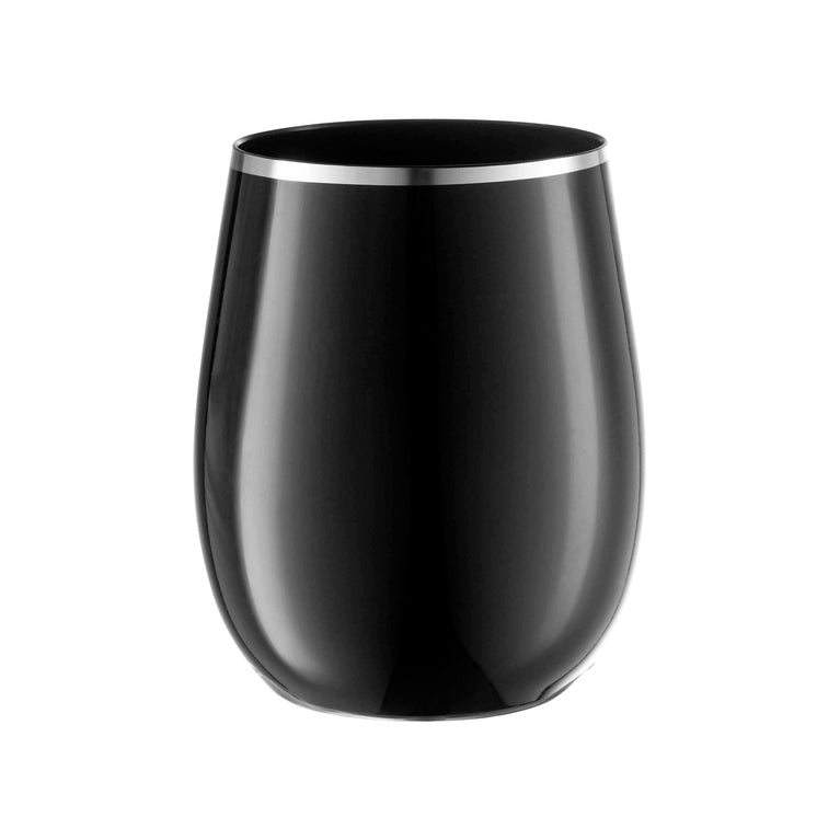 12 oz. Black with Silver Elegant Stemless Plastic Wine Glasses