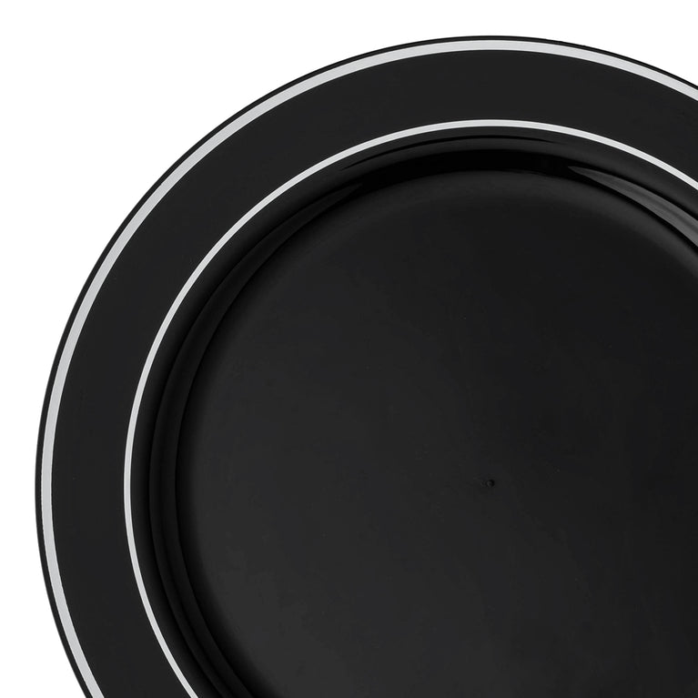 Black with Silver Edge Rim Plastic Appetizer/Salad Plates (7.5")