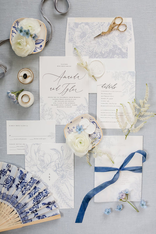 Blue Floral Style Wedding Invitation | Sadie