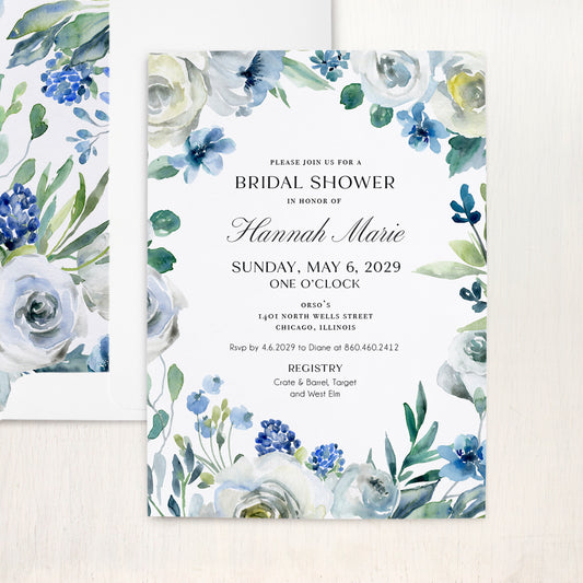 Blue Botanical Bridal Shower Invitations