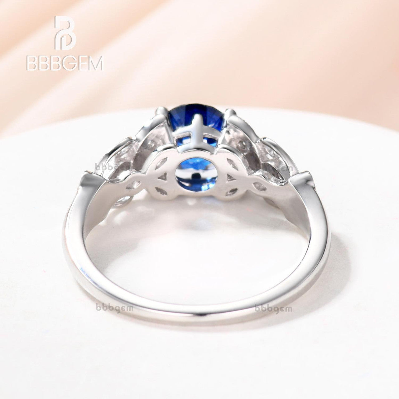 1ct 6mm Sapphire Engagement Ring Vintage Diamond Floral Ring Art Deco