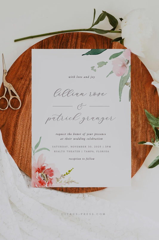 Blush Floral Wedding Invitation | Printable Template