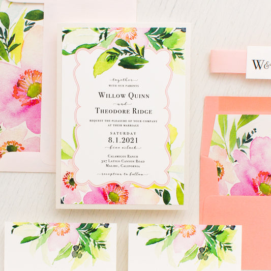 Blush & Coral Floral Wedding Invitations