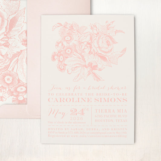 Floral Blush Peach Bridal Shower Invitations