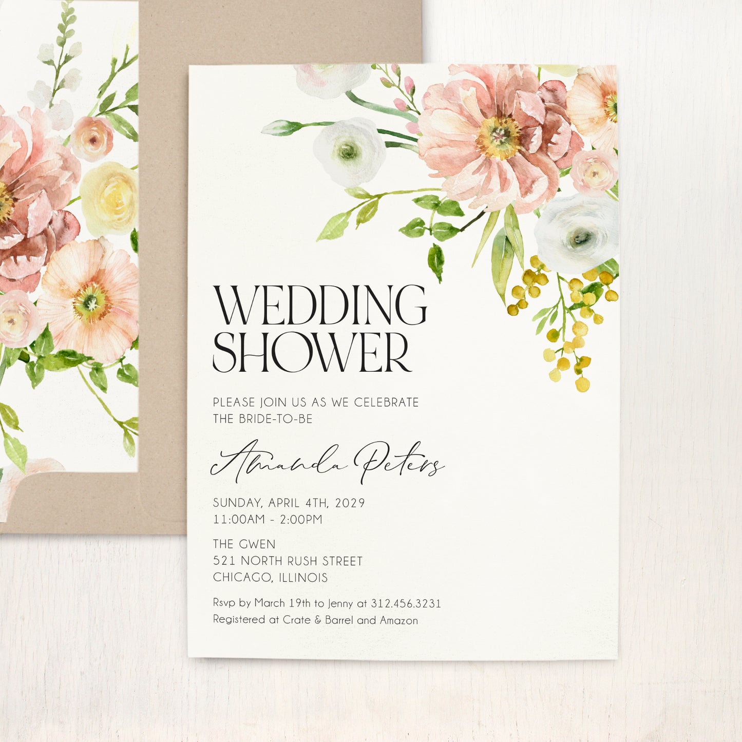 Blushing Bouquet Bridal Shower Invitations