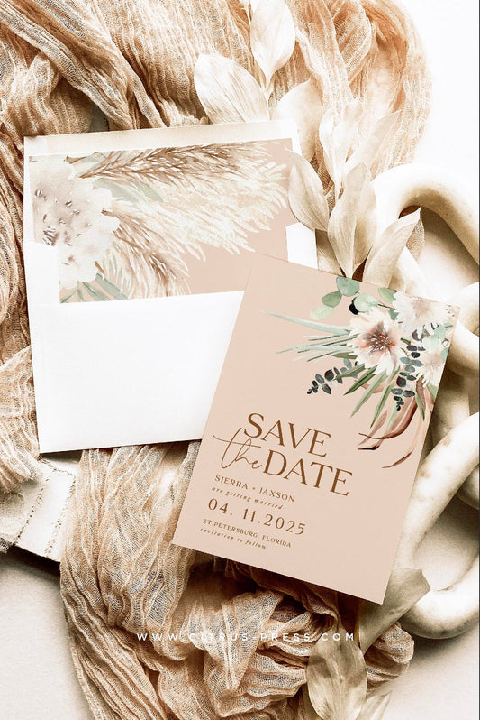 Boho Dried Grass Save The Date | Sierra