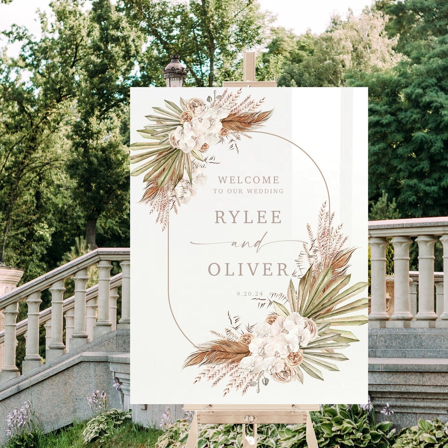 Boho Floral Acrylic Wedding Welcome Sign