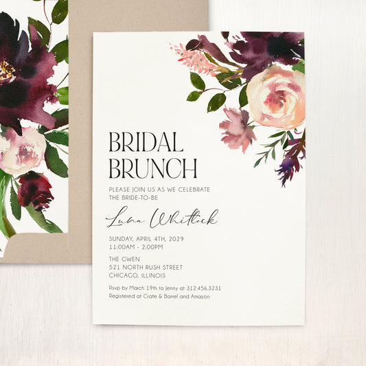 Burgundy Foliage Bridal Shower Invitations