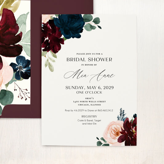 Burgundy Romance Bridal Shower Invitations
