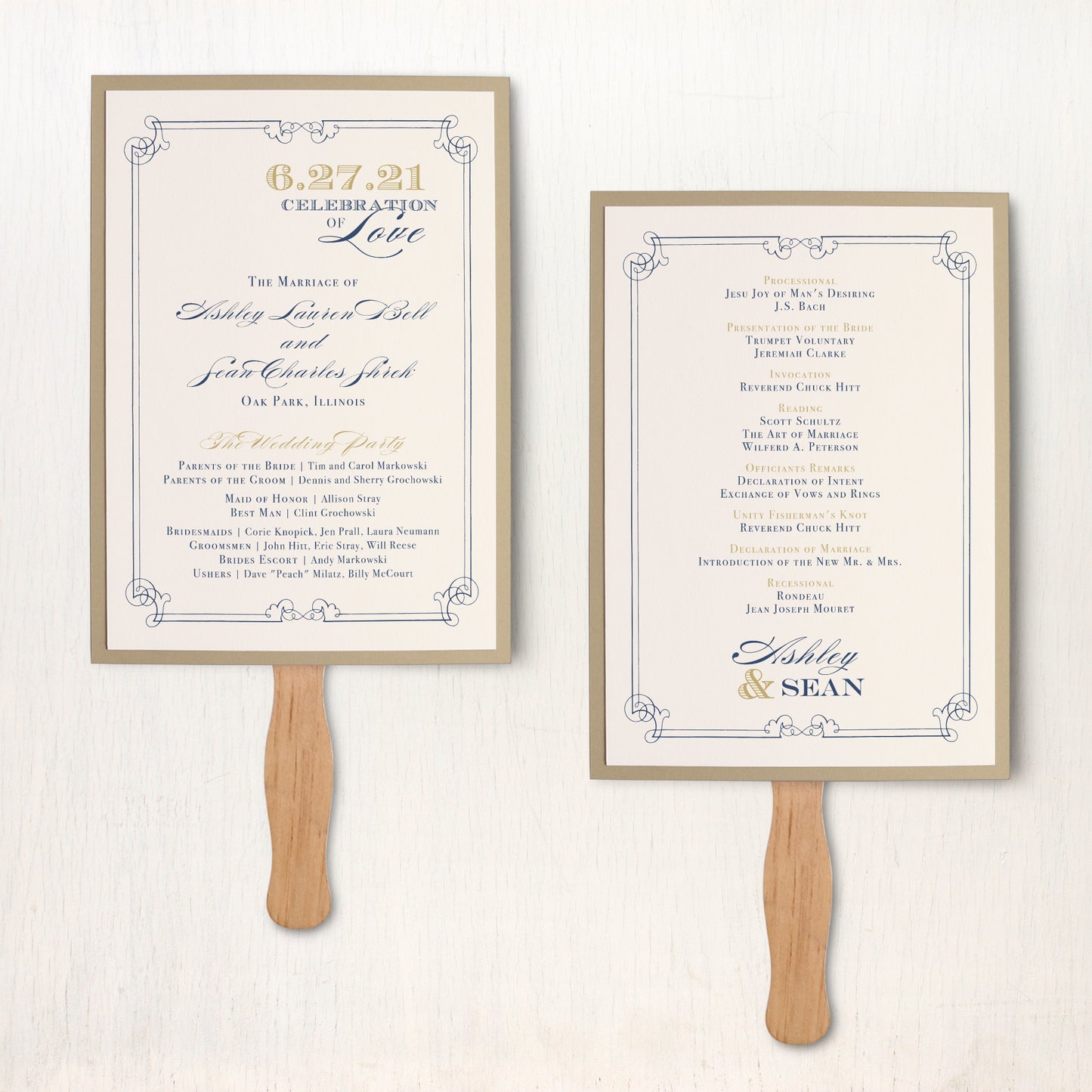 Elegant Navy Script Ceremony Fans