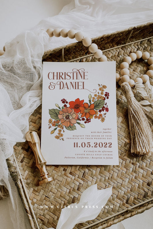 Retro 70S Floral Wedding Invitation | Christine