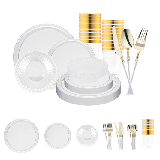 Clear Flat Round Disposable Plastic Tableware Set