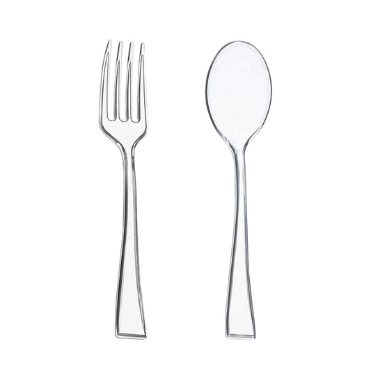 Clear Disposable Plastic Mini Flatware Set - 24 Dessert Spoons and 24 Dessert Forks