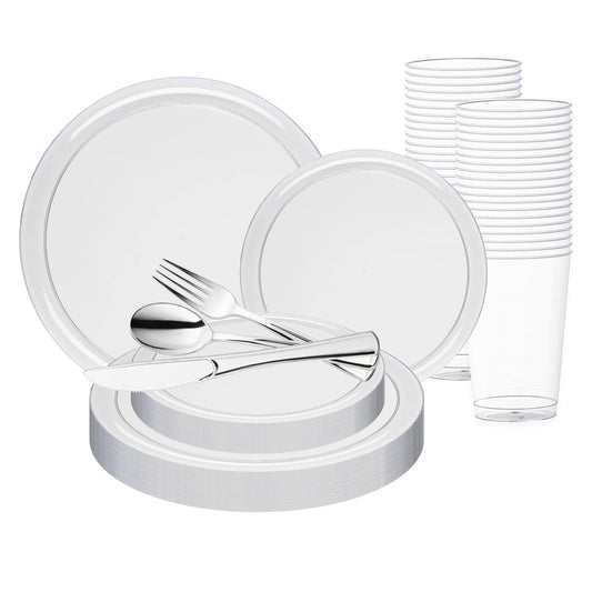 Clear Flat Round Disposable Plastic Wedding Value Set