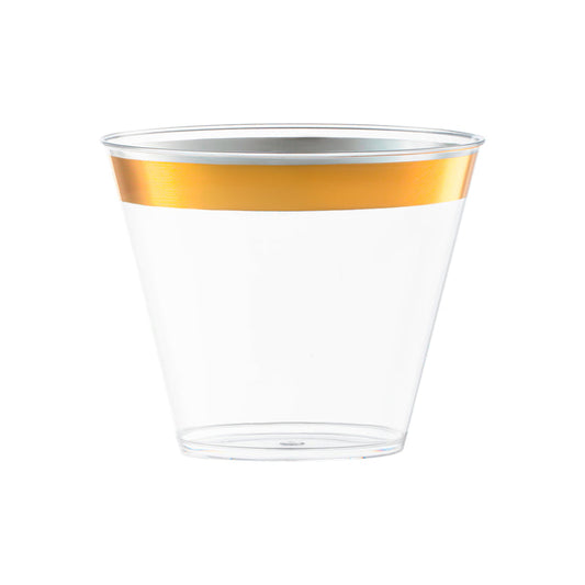 9 oz. Clear with Metallic Gold Rim Round Disposable Plastic Cups