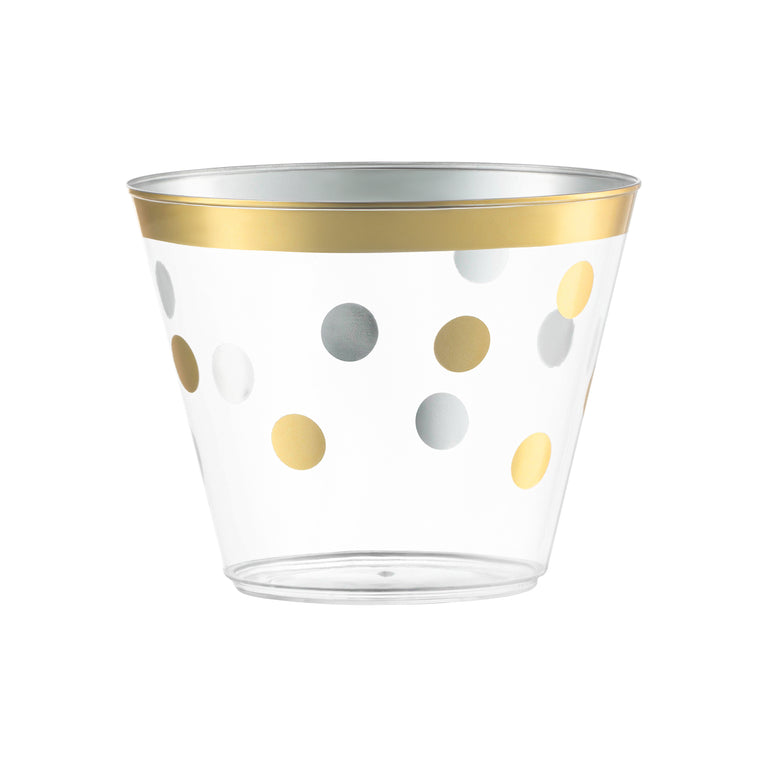 9 oz. Clear with Gold Dots Round Disposable Plastic Party Cups