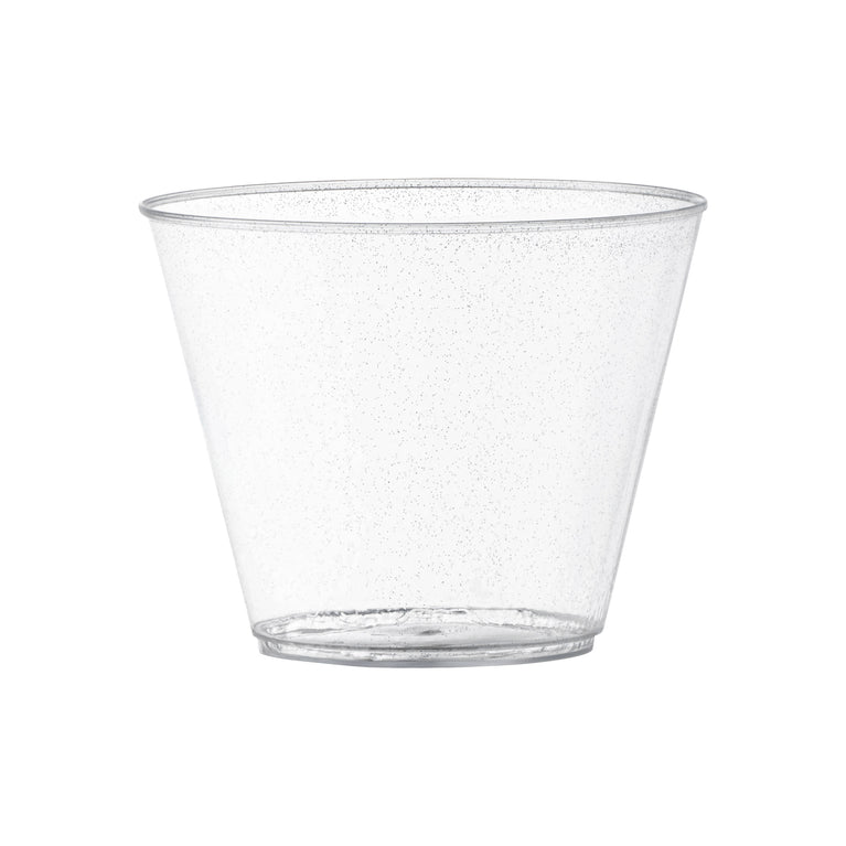 9 oz. Clear with Silver Glitter Round Disposable Plastic Party Cups