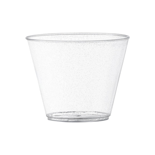 9 oz. Clear with Silver Glitter Round Disposable Plastic Party Cups