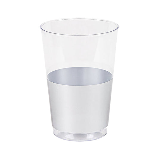 12 oz. Clear with Metallic Silver Thick Bottom Round Disposable Plastic Tumblers