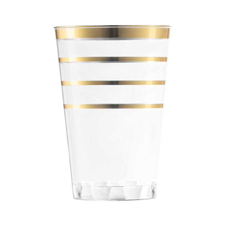 12 oz. Clear with Gold Stripes Round Disposable Plastic Tumblers