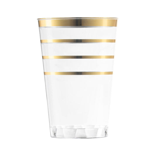 12 oz. Clear with Gold Stripes Round Disposable Plastic Tumblers