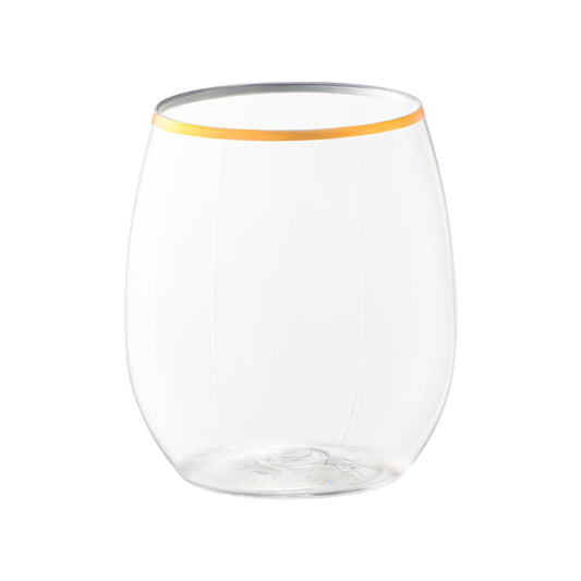 12 oz. Clear with Gold Elegant Stemless Plastic Wine Glasses