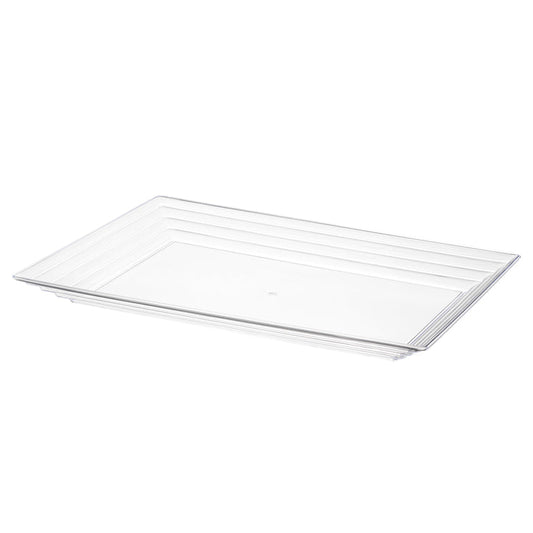 11" x 16" Clear Rectangular with Groove Rim Plastic Serving Trays