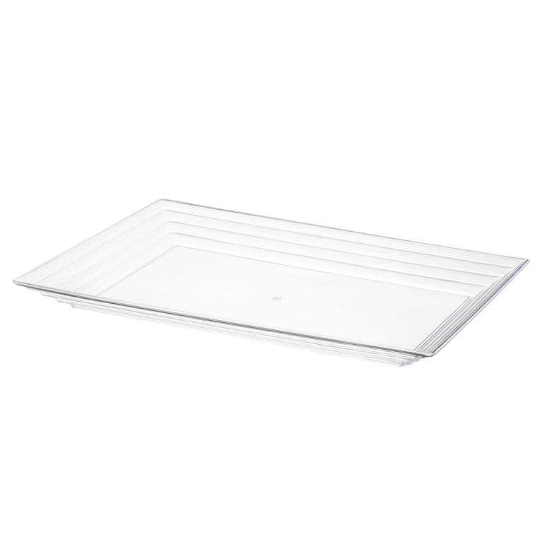 9" x 13" Clear Rectangular with Groove Rim Plastic Serving Trays