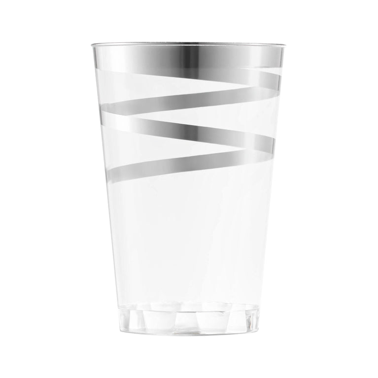 12 oz. Clear with Silver Swirl Round Disposable Plastic Tumblers