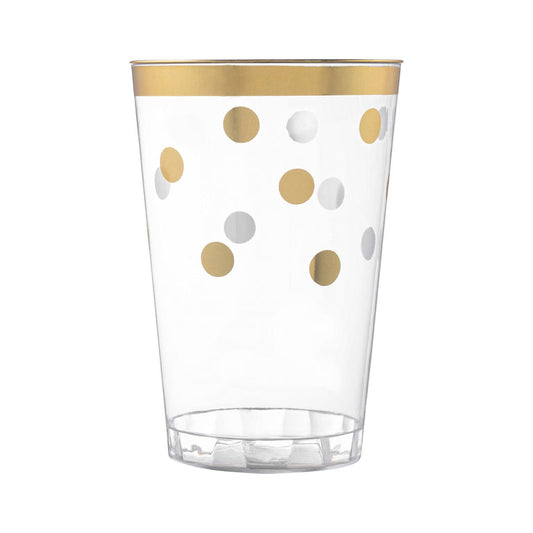 12 oz. Clear with Gold Dots Round Disposable Plastic Tumblers