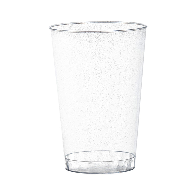 12 oz. Clear with Silver Glitter Round Disposable Plastic Tumblers