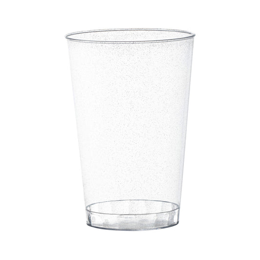 12 oz. Clear with Silver Glitter Round Disposable Plastic Tumblers