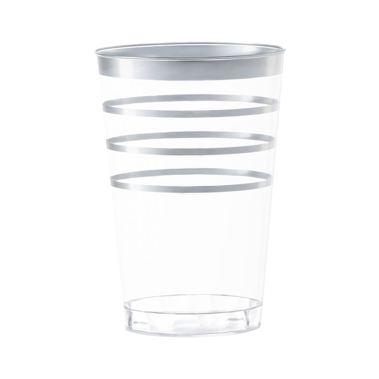 12 oz. Clear with Silver Stripes Round Disposable Plastic Tumblers