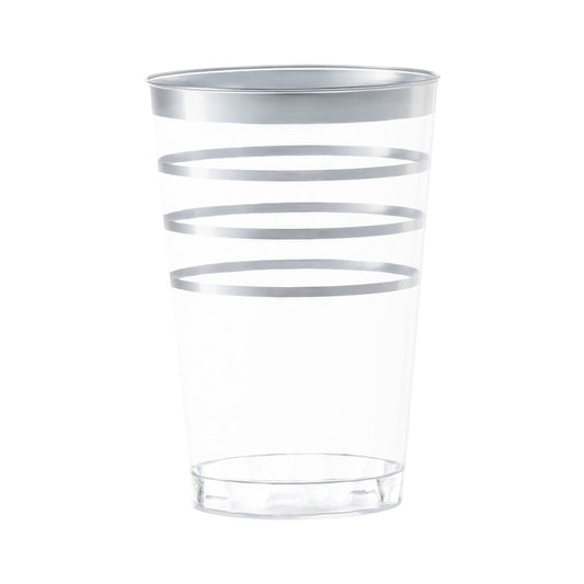 12 oz. Clear with Silver Stripes Round Disposable Plastic Tumblers