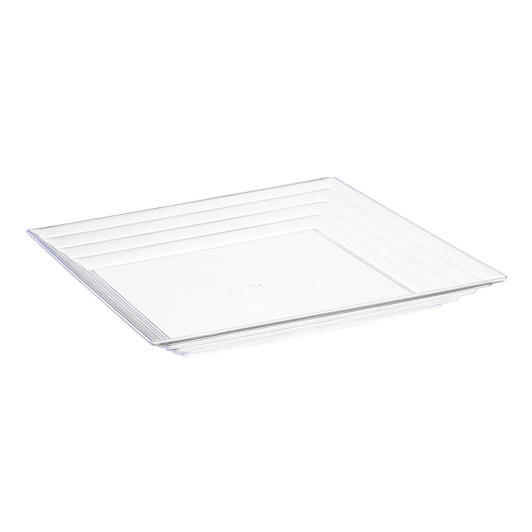 16" x 16" Clear Square with Groove Rim Plastic Serving Trays