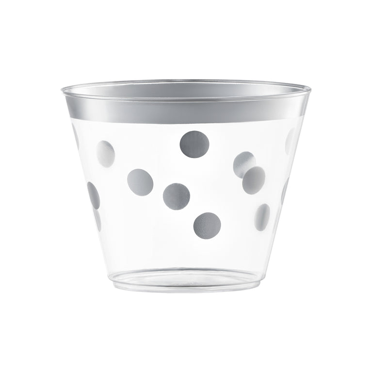 9 oz. Clear with Silver Dots Round Disposable Plastic Party Cups