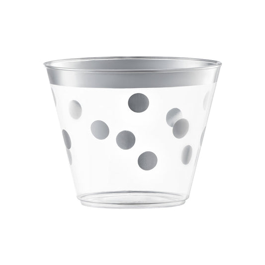 9 oz. Clear with Silver Dots Round Disposable Plastic Party Cups