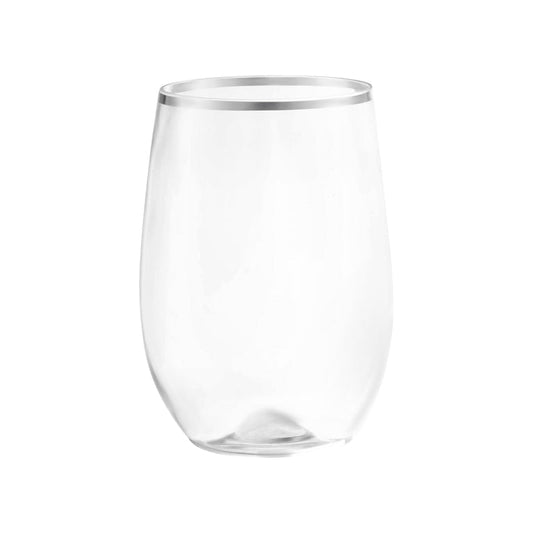 12 oz. Clear with Silver Elegant Stemless Plastic Wine Glasses