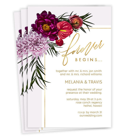 Forever Begins Peony Flat Wedding Invitation