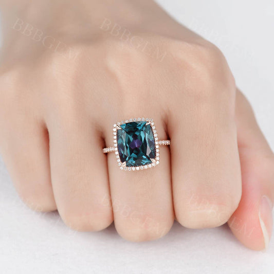 4.5 Carat Cushion Cut Alexandrite Engagement Ring Diamond Wedding Band