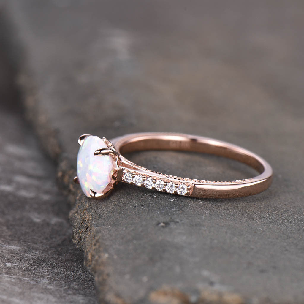 Female Opal Solitaire Engagement Ring Rose Gold