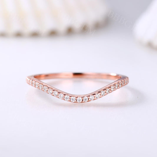 Half Eternity Diamond Wedding Band Curved Rose Gold Diamond Matching Ring