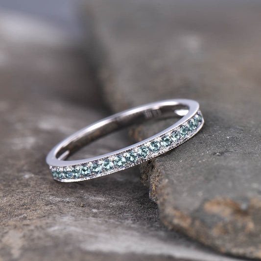 14K White Gold Luxe Antique Scroll Alexandrite Wedding band