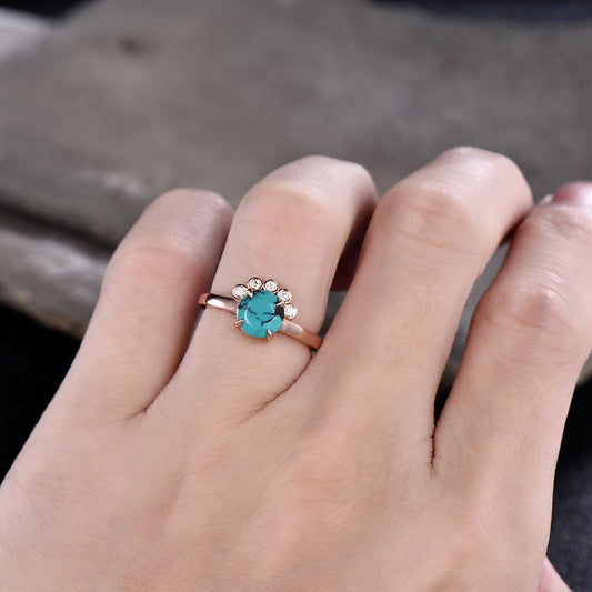 Floral Turquoise And Dianond Engagement Ring Five Stones