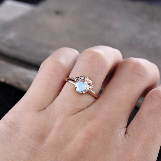 Floral Rainbow Moonstone Engagement Ring Five Stones