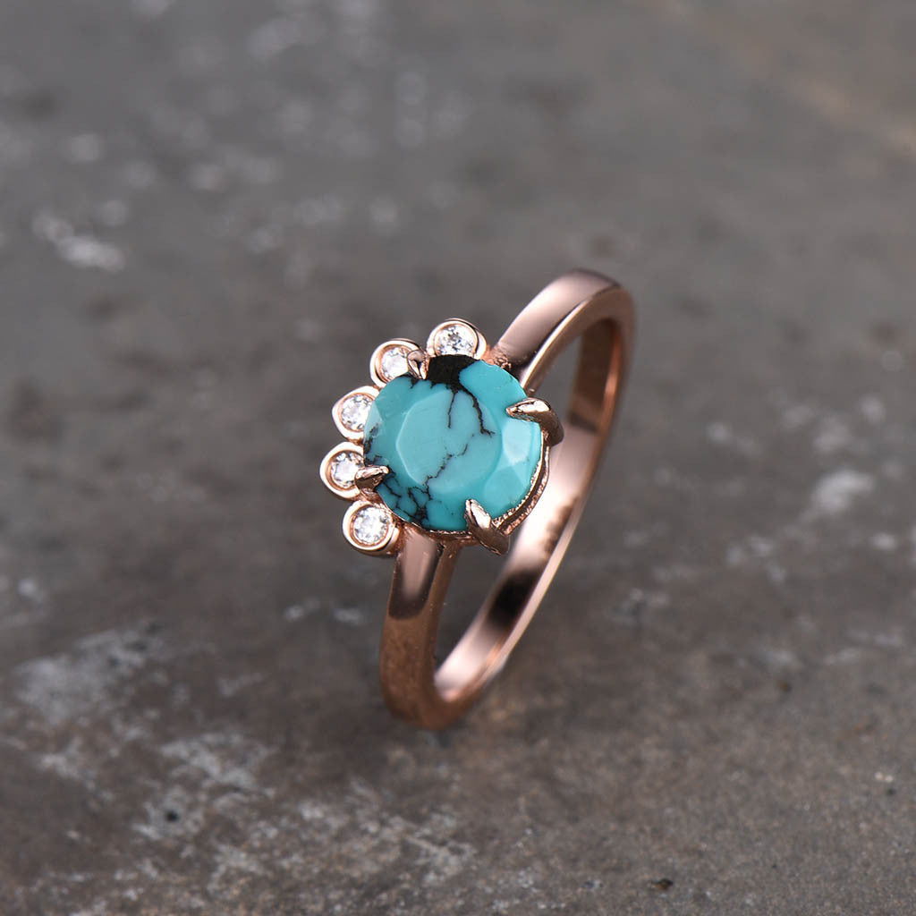 Floral Turquoise And Dianond Engagement Ring Five Stones