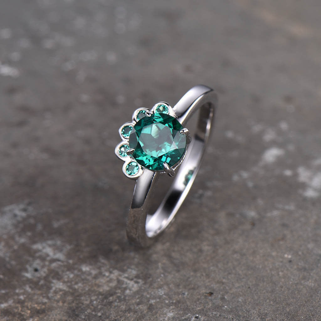 Floral Emerald And Dianond Engagement Ring Five Stones